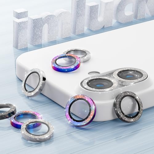 imluckies for iPhone 16 / iPhone 16 Plus/iPhone 17 Camera Lens Protector, AR+AF Tempered Glass 9H Anti-Scratch Metal Individual Lens Cover, HD Clear Camera Accessories, Glitter Silver - color: Glitter Silver