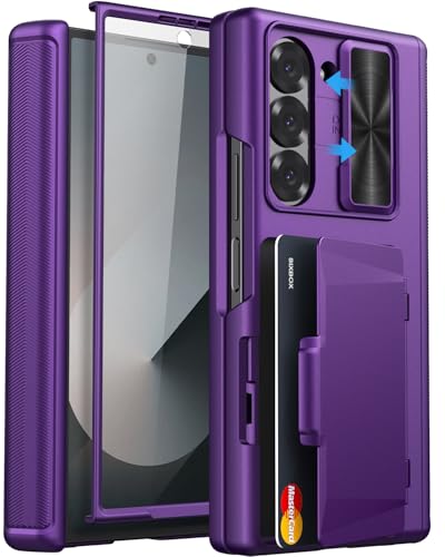 for Samsung Galaxy Z Fold 6 Wallet Case, Camera Cover, Dark Purple - color: Dark Purple