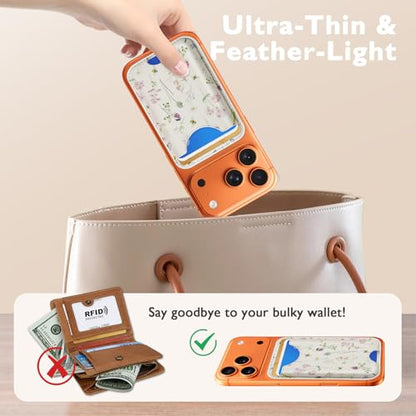 Compatible with Magsafe Wallet Magnetic Card Holder - Flowers Phone Wallets for Women Teen Girls Cute for iPhone 17/16/15/14/13/12 Series Slim for Apple Mag RFID Magnet,Fit 3 Cards - color: Flowers