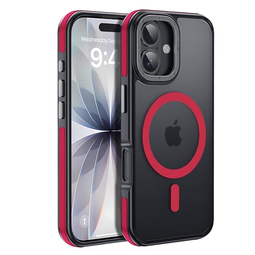 Strong Magnetic for iPhone 17 case [10Ft Military-Grade Protection] Compatible with fit MagSafe Shockproof Slim Thin Cover case for iPhone 17 6.3 inch, Red Bumper - color: A6-Red Bumper, size: iPhone 17(6.3")