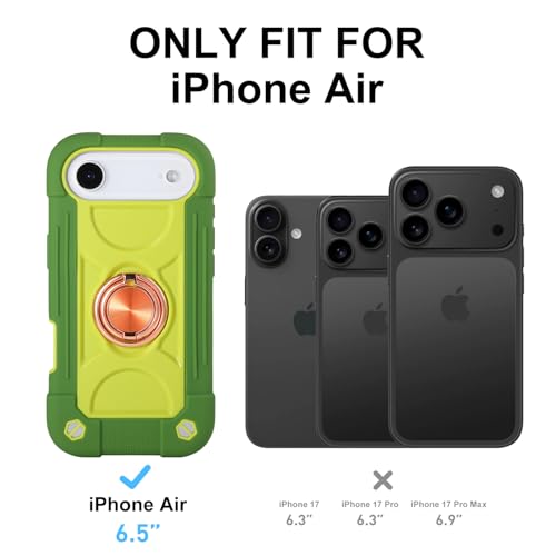 MARKILL Compatible with iPhone Air Case 6.5 Inch 2025 with 360 Degree Rotate Ring Stand, Military Grade Drop Protection Full Body Rugged Protective Case Kids Avocado - color: Avocado, size: iPhone Air 6.5"