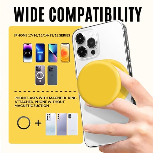 for MagSafe Phone Grip,Soft Silicone Magnetic Collapsible Cell Phone Finger Grip for iPhone 17/16/15/14/13,12 and Smartphones Tablets - Yellow - color: Yellow