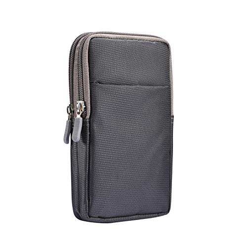 Multifunction Dual Phone Holster Men, Nylon Cell Phone Case Holder Mens Belt Pouch Loop/Clip, Smartphone Belt Wallet Purse 2 Zipper Pockets Compatible with iPhone 14 Pro Max Case 13 Pro Max, Black - color: Dark gray