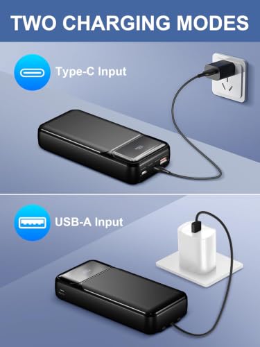 Portable Charger 20000mAh with Built-in Cables for iPhone/Android, 22.5W Fast Charging Power Bank, Lightweight External Battery Pack - color: Antique Black