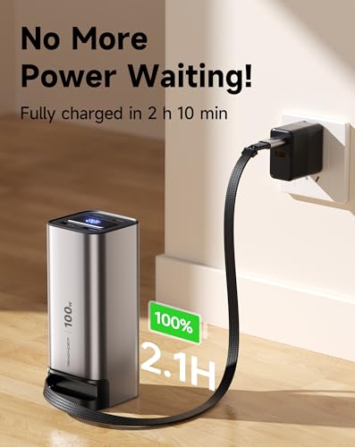 100W Power Bank Fast Charging 20000mAh, Built-in Retractable USB-C Cable