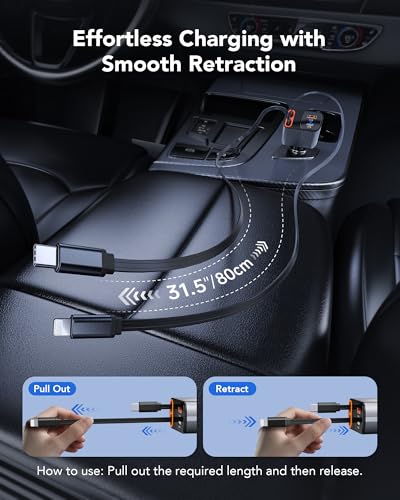 Retractable Car Charger, 78W Fast Charging Cigarette Lighter Adapter