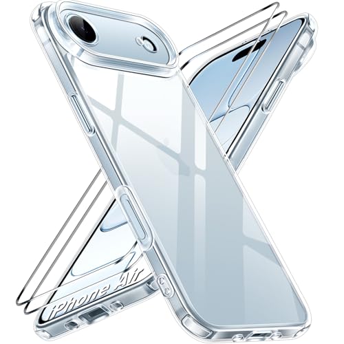 ivoler 3-in-1 Clear Case for iPhone Air 6.5 inch/iPhone 17 Air Phone Case | with 2 Pack Screen Protector Tempered Glass, Military Shockproof Protective Hard Back Slim Bumper Phone Cover - color: Clear, size: For Iphone Air 6.5 Inch