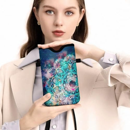 Universal Phone Sleeve Pouch with Crossbody Strap 7.6 X 4.3 Inches Shockproof Water Resistant Mobile Protection Bag-Mandala Nebula Neoprene Phone Pouch Bag - color: Mandala Nebula-Phone Pouch