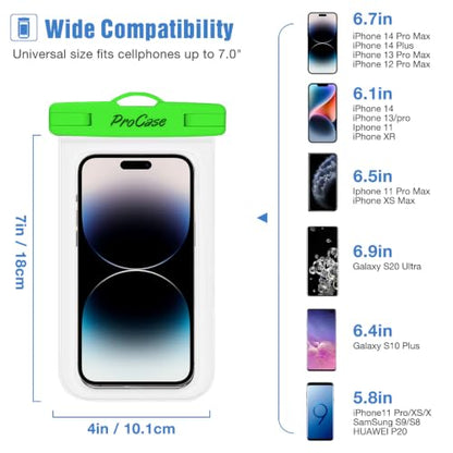 ProCase 2 Pack Waterproof Phone Pouch, Underwater Phone Case Up to 7", Dry Bag for iPhone 17 Air 16 15 14 13 Pro Plus Max, Galaxy S24 S23 S22 Ultra Pixel, Beach Essentials -Clear & Green - color: Clear/Green