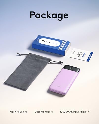 Orfeika Fast Charging Portable Charger Power Bank with Built-in 4 Cables | 10000mAh|Ultra-Slim&Light|Flight-Safe|Power 6 Devices at Once|22.5W|Battery Pack For iPhone,Samsung,Google|Travel Essentials - color: Purple
