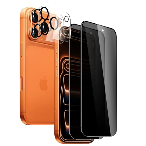 2 Pack Privacy Screen Protector for iPhone 17 Pro Max with 2 Pack Camera Lens Protector, 9H Hardness Double Shatterproof Anti-Spy Tempered Glass Film, Easy Installation - size: iPhone 17 Pro Max