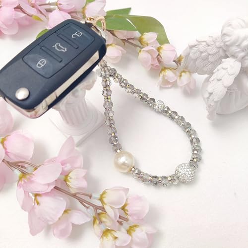 Cute Phone Wrist Strap Chic Beaded Cellphone Lanyard Phone Charm Grip Strap - color: Glitter Grey