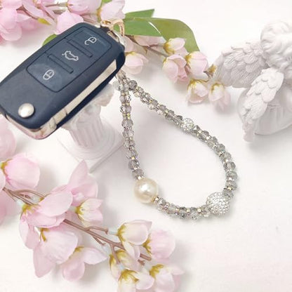 Cute Phone Wrist Strap Chic Beaded Cellphone Lanyard Phone Charm Grip Strap - color: Glitter Grey