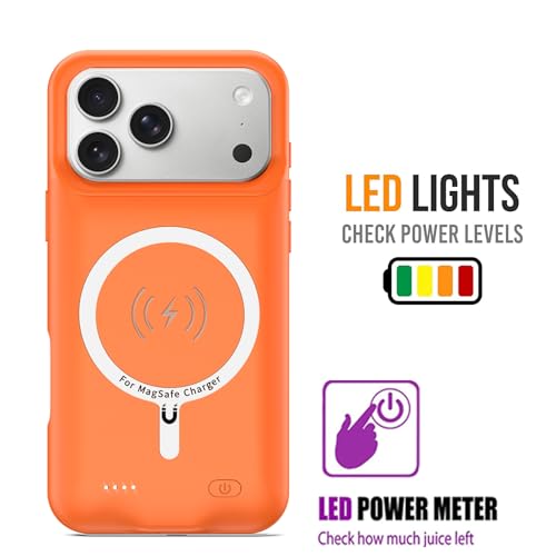 Battery Case for iPhone 17 Pro Max, Upgraded 12000mAh Pack Rechargeable Charger Case with Wireless Charging Compatible for iPhone 17 Pro Max (6.9 inch) External Battery Charging Cover (Orange) - size: iPhone 17 Pro Max-Orange