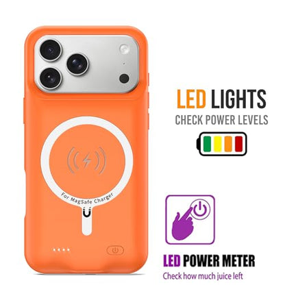 Battery Case for iPhone 17 Pro Max, Upgraded 12000mAh Pack Rechargeable Charger Case with Wireless Charging Compatible for iPhone 17 Pro Max (6.9 inch) External Battery Charging Cover (Orange) - size: iPhone 17 Pro Max-Orange