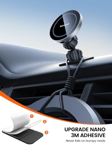 Lamicall 15W for MagSafe Car Mount Charger Vent Dashboard 360° for iPhone - color: NEW Upgraded - Silver