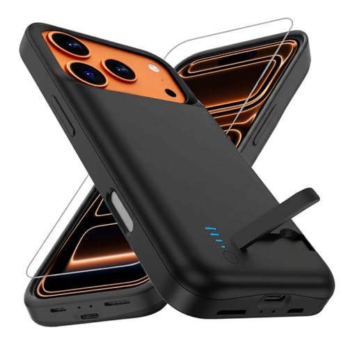Battery Case for iPhone 17 Pro (5000mAh),Rechargeable Extended Fast Charger Charging Case with Kickstand, Portable Protective Battery Back Pack Cover for iPhone 17 Pro(6.3") Black