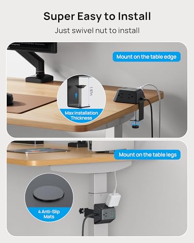 TROND Desk Clamp Power Strip, Surge Protector with USB C PD 20W - color: Black, size: 10FT (2C1U & PD 20W)