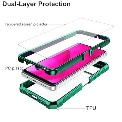 Ailiber Case for REVVL 7, T-Mobile REVVL 7 5G Phone Case with Screen Protector,Dual Layer Shockproof Bumper, Clear Transparent Anti Yellowing, Military Grade Drop Protection Cover-Green - color: Crystal Clear & Green