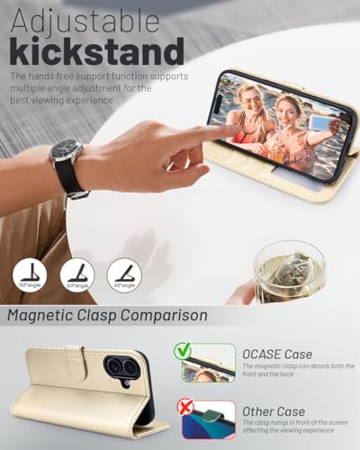 OCASE for iPhone 17 Wallet Case, Card Holder, Gold | RFID Blocking, Kickstand, Magnetic Closure, PU Leather Flip Folio, Shockproof TPU Shell, Protective Phone Cover (6.3") 2025 - color: Gold