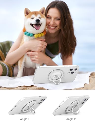 YINHEXI Magnetic Phone Grip for Magsafe, Glittering Ring Holder Stand with 360°Rotation & 90°Flip, Mag Safe Accessory for iPhone 16, 15, 14, 13, 12 (Silver-MS-01) - color: Silver-MS-01