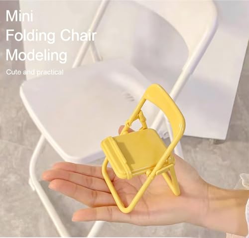 5 Pieces Foldable Mini Chair Phone Stand, Desk Holder for Phones, Yellow