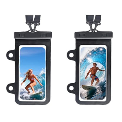 Larger Waterproof Phone Pouch iPhone &Shower Phone Holder Waterproof with 2 Suction Cups,Water Phone Protector Pouch with Adjustable Lanyard for iPhone 17 16 ProMax (Black+Black, 2 PCS) - color: Black+Black