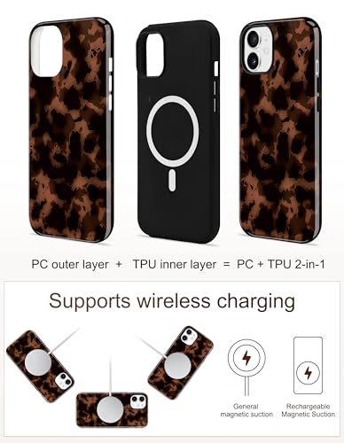Jusy Magnetic Brown Tortoise Shell Phone Case for iPhone 16 Pro Max,Brown | Compatible with MagSafe,Cute Aesthetic Cheetah Leopard Design,TPU and PC Protective Shockproof Cover - color: Brown
