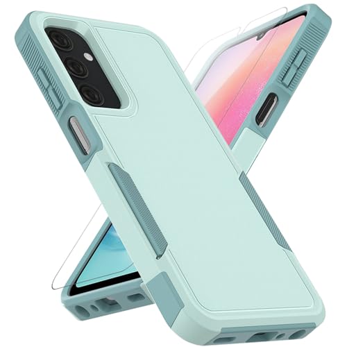for Samsung Galaxy A25 5G Case: Dual Layer Protective Heavy Duty Cell Phone Cover Shockproof Rugged with HD Screen Protector - Military Protection Bumper Tough - Samsung Galaxy A25 5G 2024, Green - color: Mint Green (PC) + Mint Green (TPU)