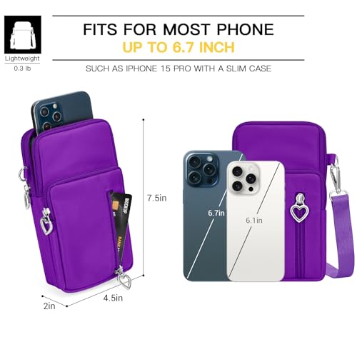 YINHEXI Small Crossbody Bags for Women Trendy, Mini Triple Compartment Cell Phone Crossbody Wallet Purses - color: Purple-2