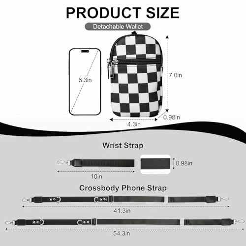 3-in-1 Clip And Go Phone Strap Crossbody With Detachable Wallet, RFID Blocking, Adjustable Anti-Theft Phone Lanyard - color: Black Plaid