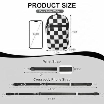 3-in-1 Clip And Go Phone Strap Crossbody With Detachable Wallet, RFID Blocking, Adjustable Anti-Theft Phone Lanyard - color: Black Plaid
