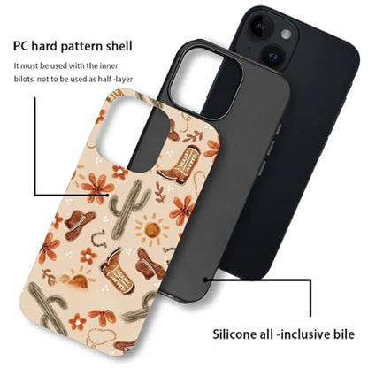 ZHEGAILIAN Case Compatible with iPhone 14 Plus,Denim Boots Cactus Design Phone Case,Matte Mixed Double-Layer Hard Shell+Soft Silicone TPU Shock Protective - color: Denim boots cactus, size: iPhone 14 Plus
