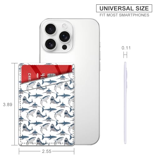 Phone Card Holder, Dual Pocket Leather Phone Wallet Adhesive Stick On, Cute Card Holder, Credit Card Holder for Phone Case Compatible with Most Phone （shark） - color: shark