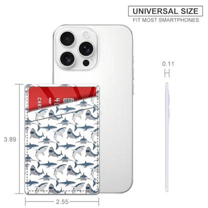Phone Card Holder, Dual Pocket Leather Phone Wallet Adhesive Stick On, Cute Card Holder, Credit Card Holder for Phone Case Compatible with Most Phone （shark） - color: shark