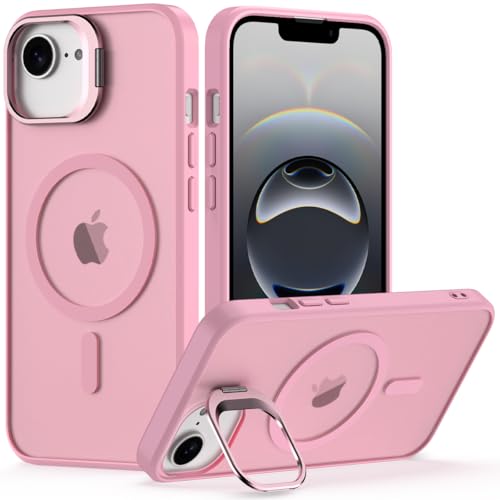 Nvollnoe for iPhone 17e Case,iPhone 16e Case Compatible with MagSafe Military Grade Shockproof Heavy Duty Protective Adjustable Kickstand Matte Semi Clear Phone Cover for iPhone 16e/17e(Pink) - color: Pink, size: For Iphone 16e-6.1"(1 Len)