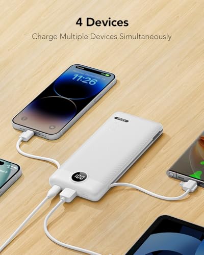 VRURC Portable Charger, Power Bank Built-in Cables and AC Wall Plug - color: White