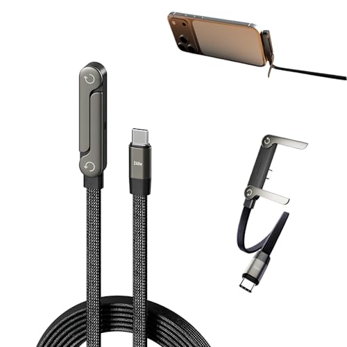 2-in-1 Invisible Stand Charging Cable, 240W USB-C Fast Charge, 5FT - color: Black 1pcs