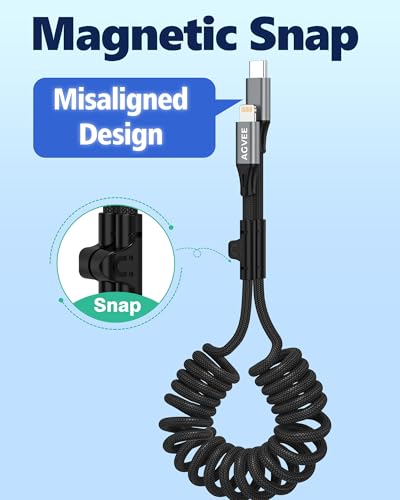 AGVEE 3ft Coiled USB-C to Lightning Cable [MFI Certified] Carplay - color: Dark Gray, size: 3ft