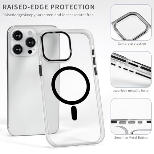 for iPhone 13 Pro Case [Compatible with MagSafe] [Military-Grade Drop Protection] [Anti-Scratch Shockproof] Transparent Clear Magnetic Phone Case Cover 6.1 inch, Black - color: Black, size: iPhone 13 Pro