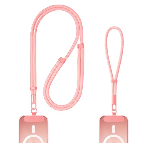 Shugahn Phone Lanyard 2 Pack - Anti-Theft Adjustable Cell Phone Crossbody Neck & Wrist Strap with 2 Metal Tabs, Secure Fit for Most phone Cases, (Fits iPhone/Samsung/Google) - color: Pink