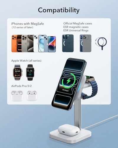 ESR 3 in 1 MagSafe Charger Stand with CryoBoost, Wireless Charging Stand - color: White