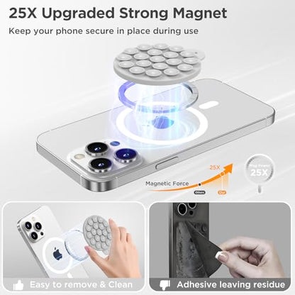 Magnetic Suction Cup Phone Mount with MagSafe, Silicone Hands-Free Grip Holder for iPhone Case and Android, Mirror Shower Phone Stand for Makeup FaceTime Gym Kitchen Bathroom, Light Gray - color: Light Gray