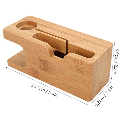 Bamboo Charging Dock Station, Multifunctional Phone and Watch Holder with Cable Management for Office Home and Car Use