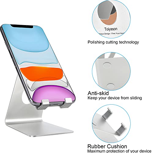 Cell Phone Stand - Aluminum Desktop Phone Holder, Anti-Slip, Universal Fit - color: Silver