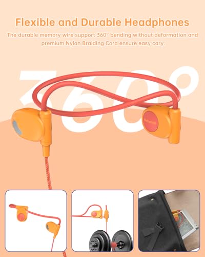 Mehomeli Kid Headphones, Air Conduction Open Ear Headphones, 3.5mm Jack - color: Orange