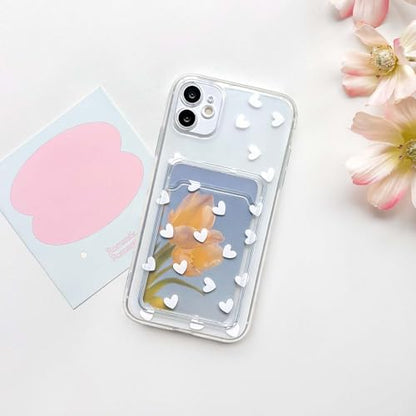 NITITOP Compatible with iPhone 12 Case Clear with Card Holder Cute White Love Heart Pattern Design Design Soft TPU Shock-Absorbing Wallet Case Protective Cover - White - color: White, size: iPhone 12