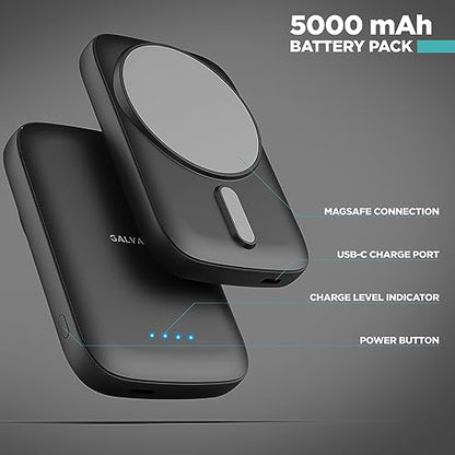 Galvanox Magnetic Power Bank for Samsung Phones (15W) Wireless Charging Battery Pack for Android, Galaxy S24 S25 Plus, S26 Ultra (Compatible with MagSafe Case Required) 5000mAh Portable Charger, Black