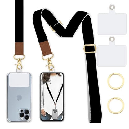Phone Lanyard Wrist Strap Crossbody Adjustable, Cell Phone Lanyard for Around The Neck Shoulder Wristlet Strap - color: Black