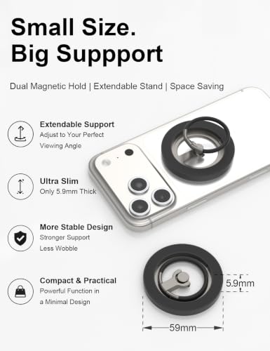 MagSafe Phone Grip Stand, 360° Rotatable, Dual-Sided Magnet - color: Black